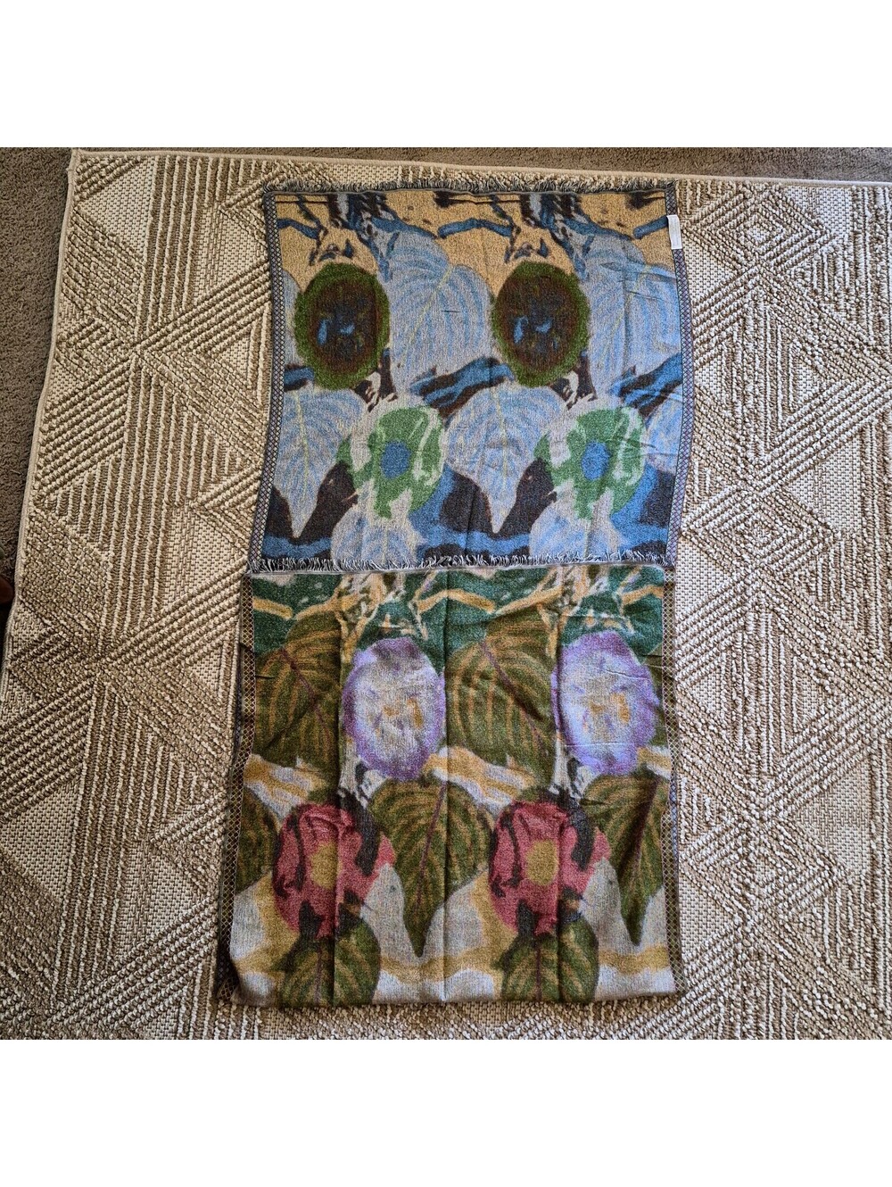 Rare VTG The Met Louis Comfort Tiffany Magnolias Wool Silk Jacquard Shawl Scarf